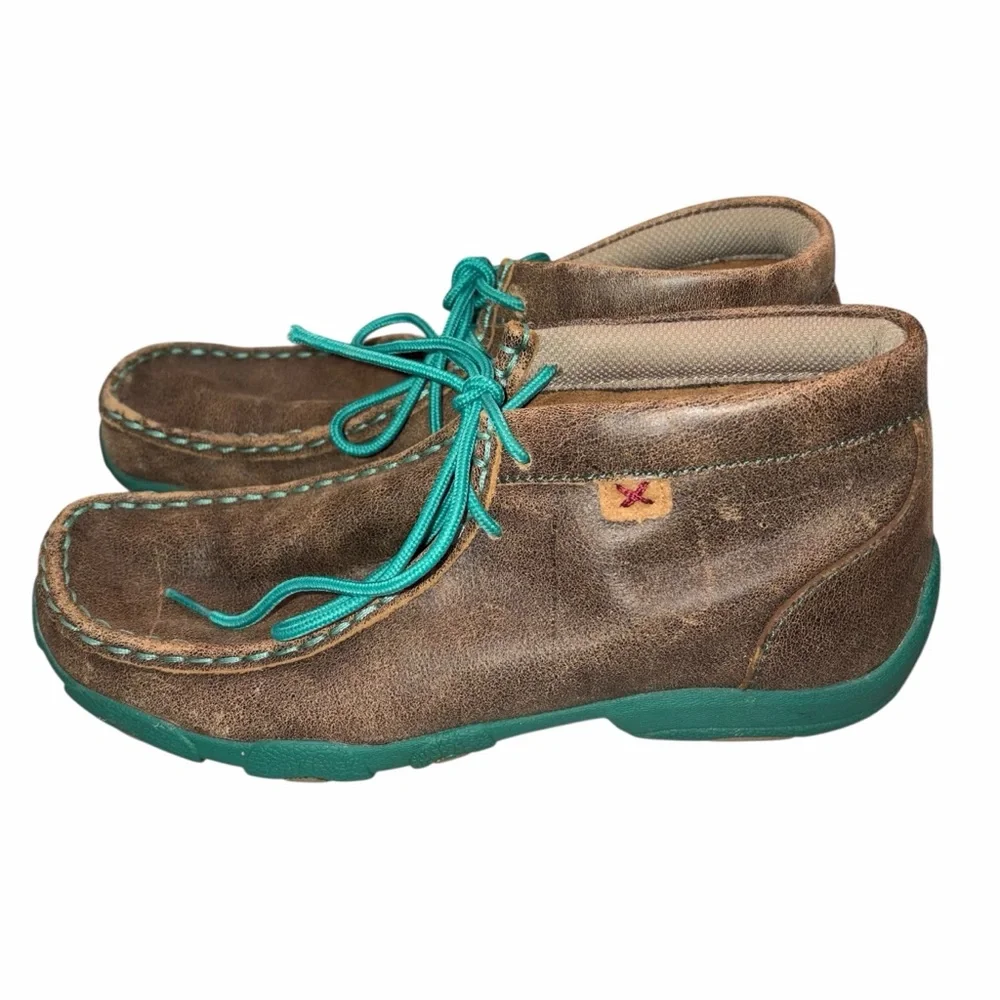 Twisted X Kids Distressed Brown Leather Chukka Driving Mocs Shoes Boots size 5